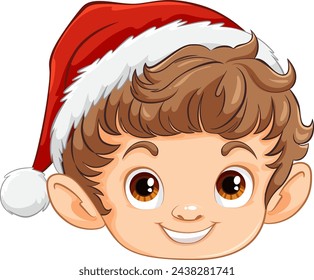 Cartoon elf with a festive Christmas hat smiling.