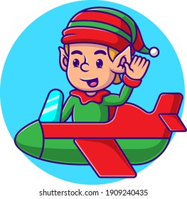 cartoon elf flying in an airplane