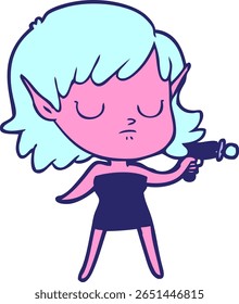 desenho animado elfo menina em cor neon brilhante