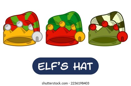 Cartoon Elf Hat Illustration. Set of Variation Colors. EPS 10 Vector
