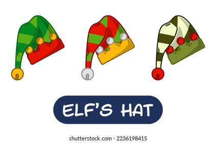 Cartoon Elf Hat Illustration. Set of Variation Colors. EPS 10 Vector
