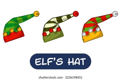 Cartoon Elf Hat Illustration. Set of Variation Colors. EPS 10 Vector