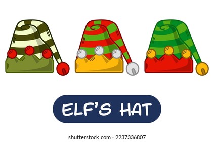 Ilustración de Sombrero Elf de dibujos animados. Conjunto de colores de variación. Vector EPS 10