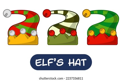 Cartoon Elf Hat Illustration. Set of Variation Colors. EPS 10 Vector