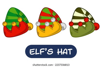 Ilustración de Sombrero Elf de dibujos animados. Conjunto de colores de variación. Vector EPS 10