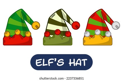 Cartoon Elf Hat Illustration. Set of Variation Colors. EPS 10 Vector