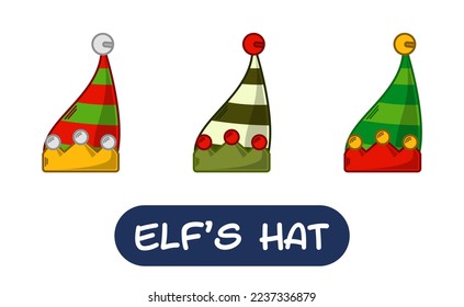 Cartoon Elf Hat Illustration. Set of Variation Colors. EPS 10 Vector