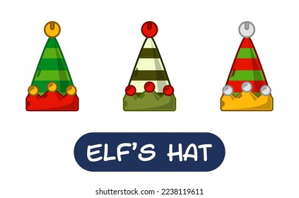 Cartoon Elf Hat Illustration. Set of Variation Colors. EPS 10 Vector