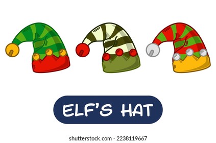 Cartoon Elf Hat Illustration. Set of Variation Colors. EPS 10 Vector