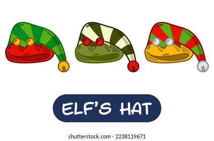 Ilustración de Sombrero Elf de dibujos animados. Conjunto de colores de variación. Vector EPS 10