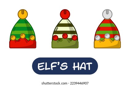 Ilustración de Sombrero Elf de dibujos animados. Conjunto de colores de variación. Vector EPS 10
