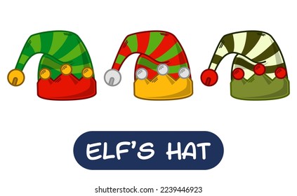 Cartoon Elf Hat Illustration. Set of Variation Colors. EPS 10 Vector