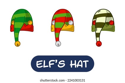 Cartoon Elf Hat Illustration. Set of Variation Colors. EPS 10 Vector