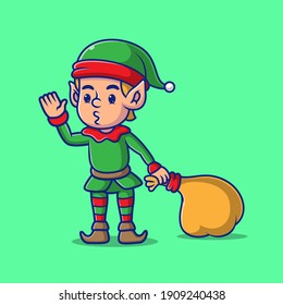 cartoon elf is having fun vector illustration