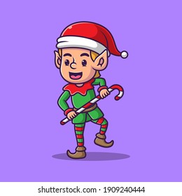 cartoon elf is having fun vector illustration