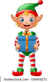 Cartoon elf holding gift box