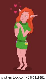Cartoon elf in love. Vector fantasy illustration