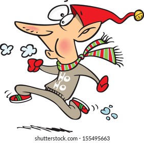 Cartoon elf out for a jog