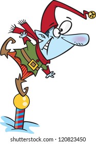 cartoon elf smiling and standing on the north pole