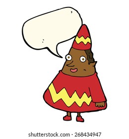 cartoon elf with speech bubble