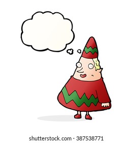 cartoon elf with thought bubble