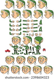 Cartoon Elves character for creating animation. Elves with different emotions, gestures and poses, All sides, Arms, Legs and other body parts construction. Isolated vector illustration