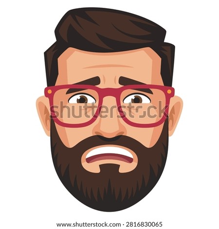 Cartoon embarrassed hipster man character with emotional expression and modern appearance ideal for lifestyle and people themed artwork