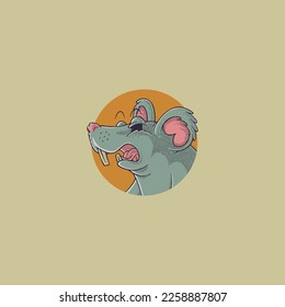 cartoon emblem of blue rat head with retro style