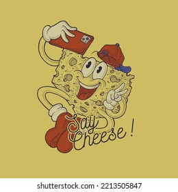 Cartoon Emblem Of Cheese Mascot Doing Selfie