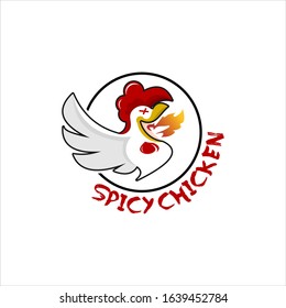Cartoon emblem chicken logo design template for hot and spicy fried chicken.