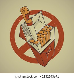 Cartoon emblem of cigarette monster prohibited sign