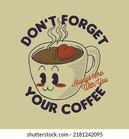 cartoon emblem of coffee lover with retro style
