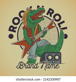 Cartoon emblem of crocodile playing an electric guitar