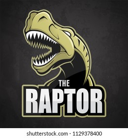 Cartoon emblem of dinosaur on a dark background. Vector illustration.