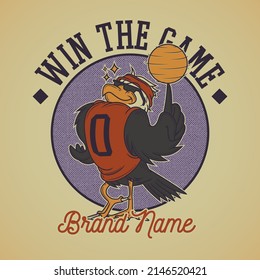 Cartoon emblem of eagle basketballer with retro style