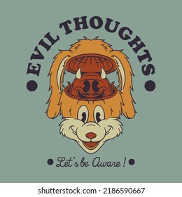 Cartoon emblem of Evil thought mascot with retro style