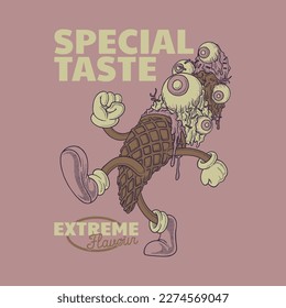 cartoon emblem of eyes ice cream mascot with retro style