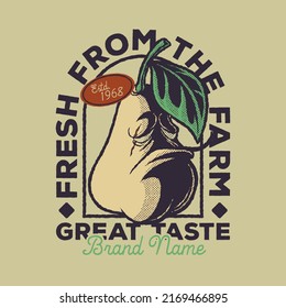 Cartoon emblem of fierce faced pear fruit with retro style