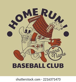 cartoon emblem of running home mascot with retro style