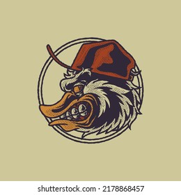 cartoon emblem of side view fierce duck head with retro style