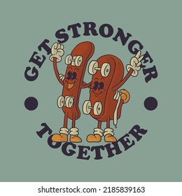 Cartoon emblem of skateboard and roller skates with retro style