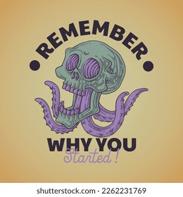 cartoon emblem of skull squid mascot with retro style