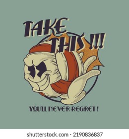 Cartoon emblem of smashing volleyball mascot with retro style