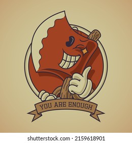 Cartoon emblem of smiling axe with retro style