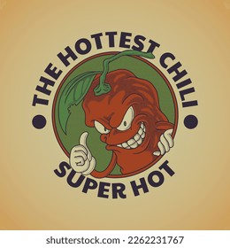 cartoon emblem of smiling evil chili mascot with retro style