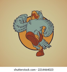 cartoon emblem of walking parrot mascot with retro style