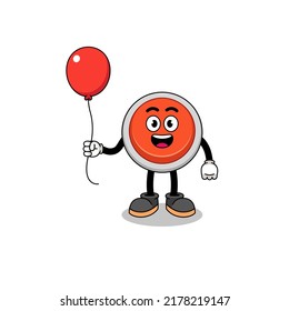 Cartoon of emergency button holding a balloon , character design