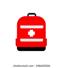 Cartoon of a emergency first aid backpack on white background.