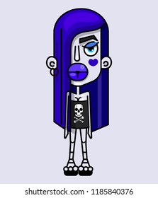 Cartoon emo girl with blue hair vector illustration