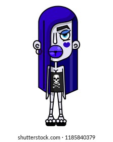 Cartoon emo girl with blue hair vector illustration